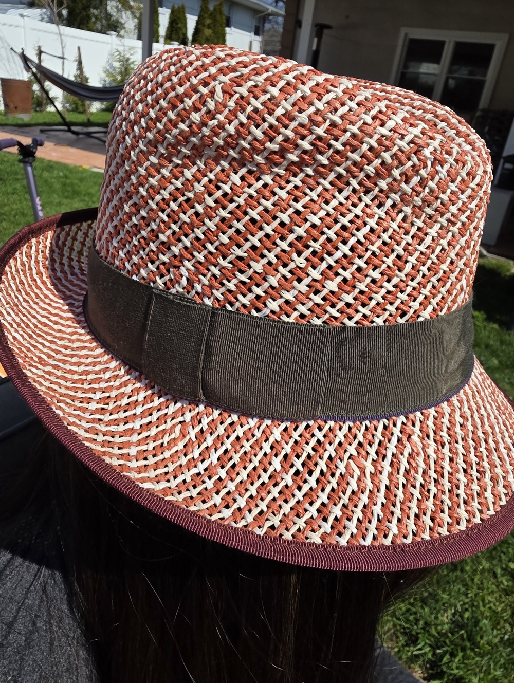 Lola Hats Woven Orange and White Fedora with Brown Band, Nwt - Picture 3 of 5